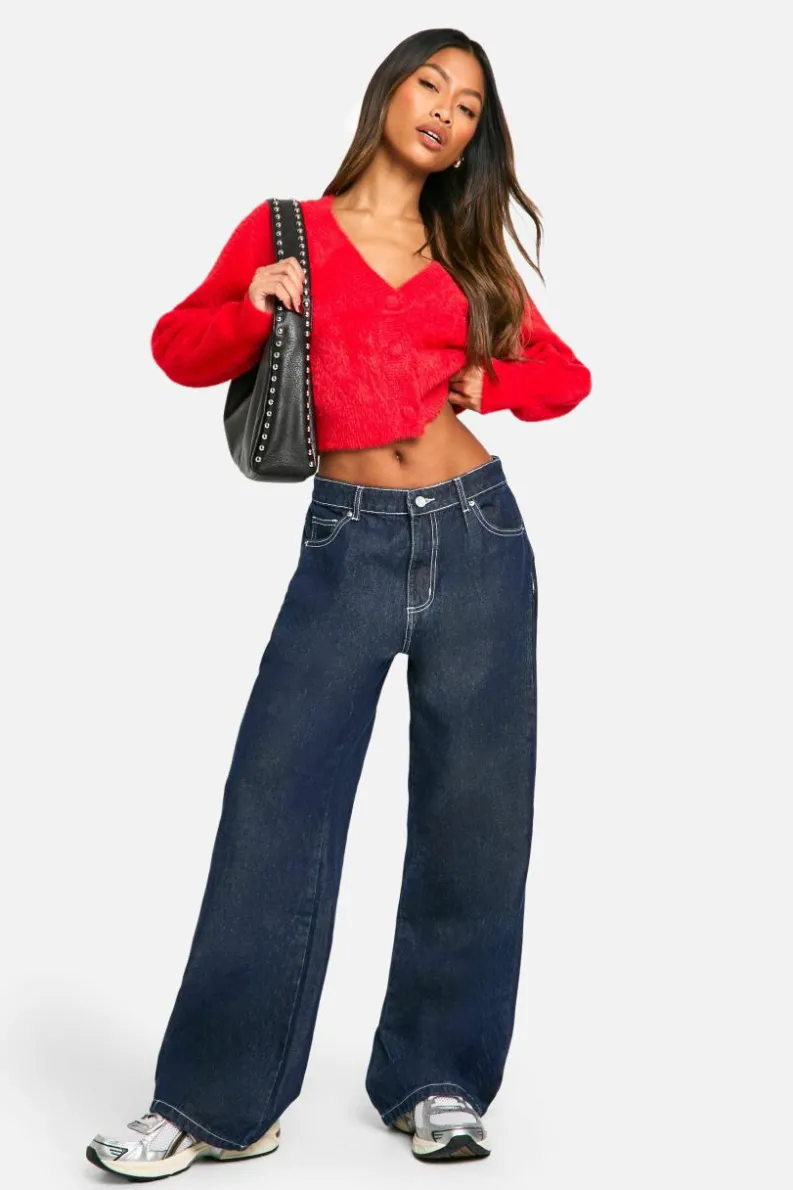 Cardigans*boohoo Fluffy Knitted Cropped Cardigan red