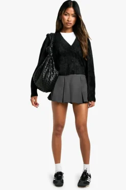 Cardigans*boohoo Fluffy Knitted Cropped Cardigan black