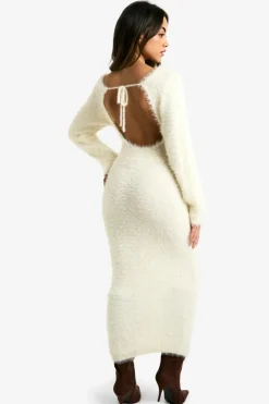Jumper Dresses|Jumper Dresses*boohoo Fluffy Knitted Open Back Maxi Dress cream