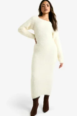 Jumper Dresses|Jumper Dresses*boohoo Fluffy Knitted Open Back Maxi Dress cream