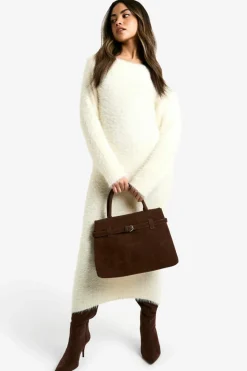 Jumper Dresses|Jumper Dresses*boohoo Fluffy Knitted Open Back Maxi Dress cream