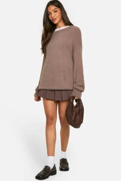Oversized Jumpers|Jumpers*boohoo Fluffy Knitted Oversized Jumper chocolate