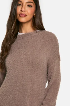 Oversized Jumpers|Jumpers*boohoo Fluffy Knitted Oversized Jumper chocolate