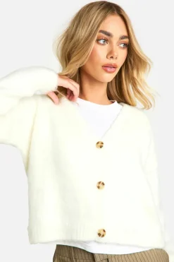 Cardigans*boohoo Fluffy Knitted Slouchy Cropped Cardigan cream