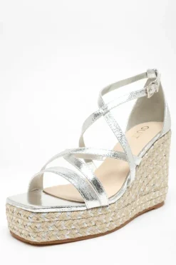Sandals*Quiz Foil Strappy Woven Wedges Silver