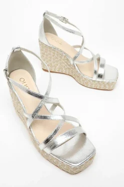 Sandals*Quiz Foil Strappy Woven Wedges Silver