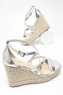 Sandals*Quiz Foil Strappy Woven Wedges Silver