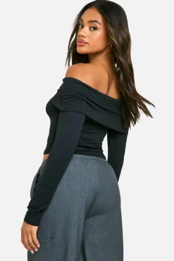 Long Sleeve Tops|Tops*boohoo Fold Over Long Sleeve Top black