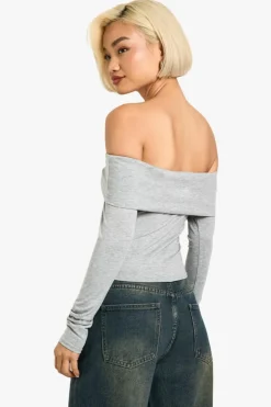 Long Sleeve Tops*boohoo Fold Over Long Sleeve Top grey marl