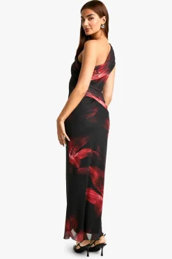 Maxi Dresses|Dresses*boohoo Fold Over One Shoulder Floral Mesh Maxi Dress black