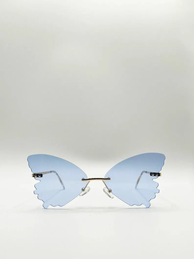 Sunglasses*SVNX Frameless Butterfly Sunglasses Blue