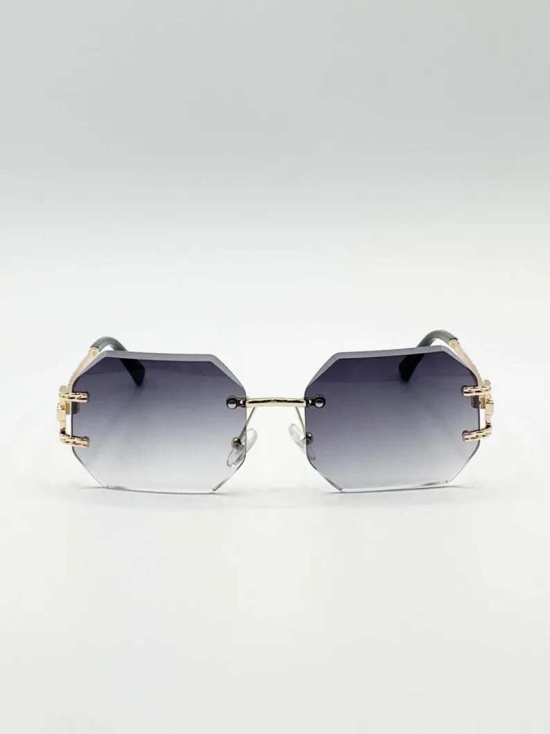 Sunglasses*SVNX Frameless Octagon Lens with Metal arm in Black