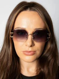 Sunglasses*SVNX Frameless Octagon Lens with Metal arm in Black