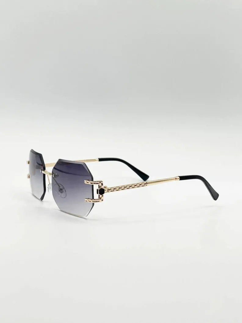 Sunglasses*SVNX Frameless Octagon Lens with Metal arm in Black