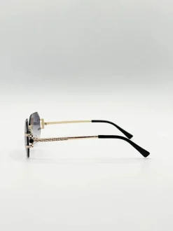 Sunglasses*SVNX Frameless Octagon Lens with Metal arm in Black