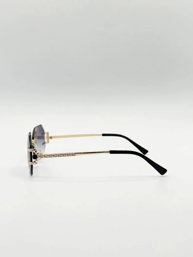 Sunglasses*SVNX Frameless Octagon Lens with Metal arm in Black