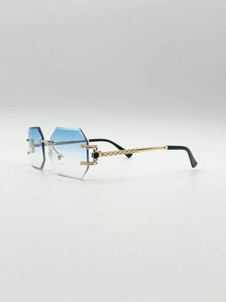 Sunglasses*SVNX Frameless Octagon Lens with Metal arm in Blue