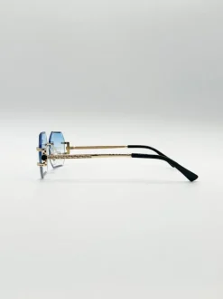 Sunglasses*SVNX Frameless Octagon Lens with Metal arm in Blue