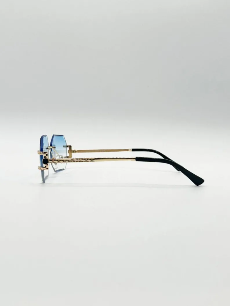 Sunglasses*SVNX Frameless Octagon Lens with Metal arm in Blue