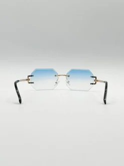 Sunglasses*SVNX Frameless Octagon Lens with Metal arm in Blue