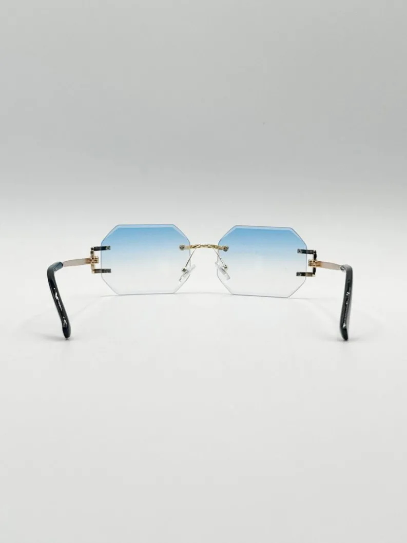 Sunglasses*SVNX Frameless Octagon Lens with Metal arm in Blue