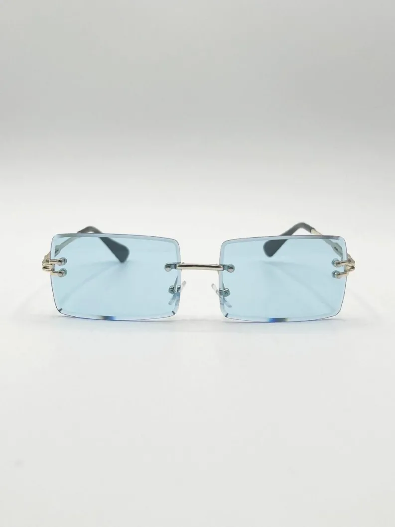 Sunglasses*SVNX Frameless Square Sunglasses in Pale Blue