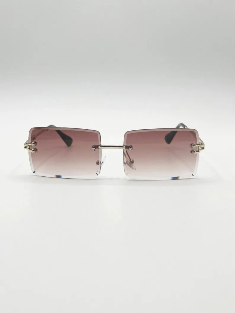 Sunglasses*SVNX Frameless Square Sunglasses in Brown