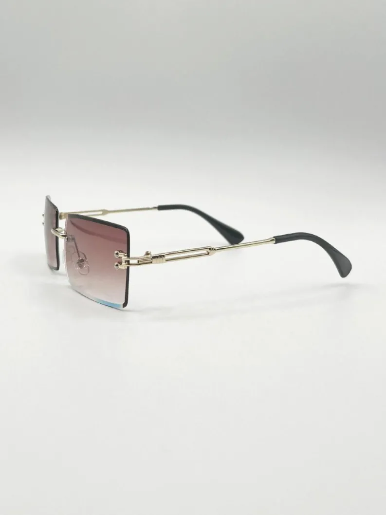 Sunglasses*SVNX Frameless Square Sunglasses in Brown