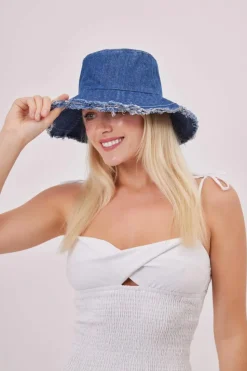 Hats & Gloves|Hats & Gloves*My Accessories London Frayed Edge Denim Bucket Hat Blue