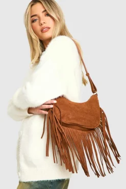 Shoulder Bags|Handbags*boohoo Fringed Faux Suede Shoulder Bag tan