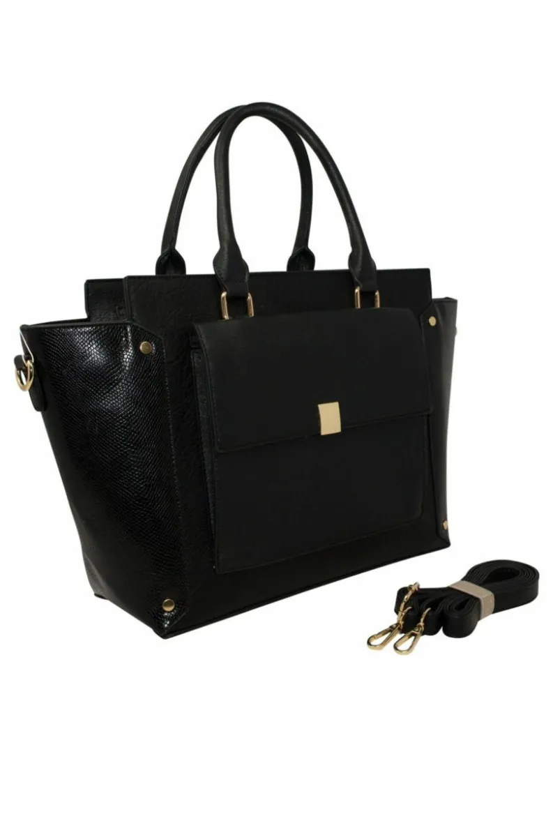 Tote Bags*SVNX Front Pocket Tote Bag Snake Print Black