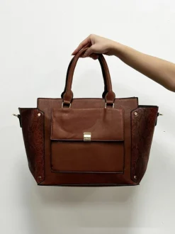 Tote Bags*SVNX Front Pocket Tote Bag Snake Print Brown