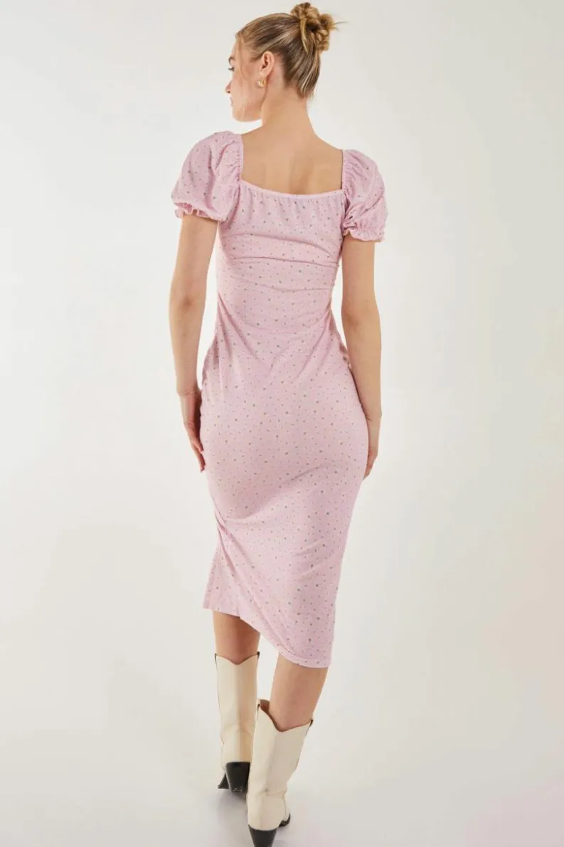 Midi Dresses*Pink Vanilla Front Split Floral Midi Dress Pink