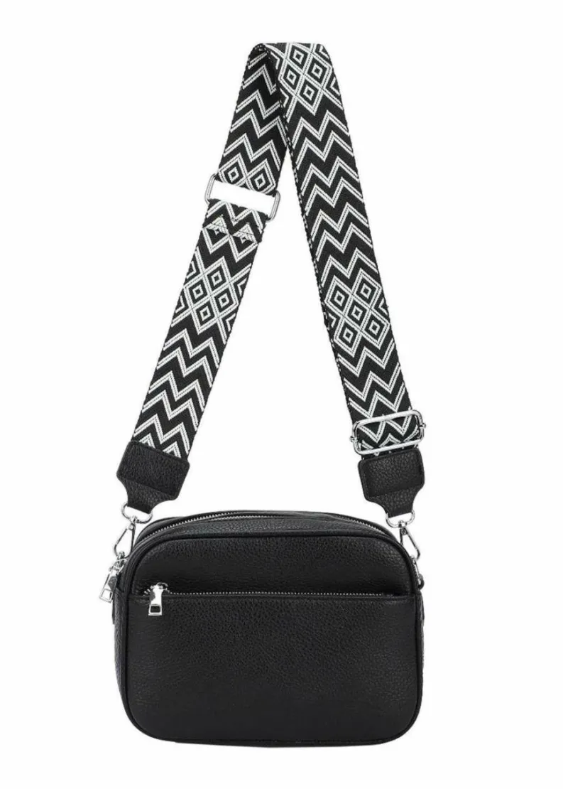 Cross-Body Bags|Handbags*Kitise Front Zip Canvas Strap Dual Compartments PU Leather Crossbody Bag Black