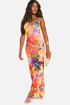 Cami Dresses*boohoo Fruit Print Textured Sheer Maxi Dress multi