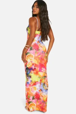 Cami Dresses*boohoo Fruit Print Textured Sheer Maxi Dress multi