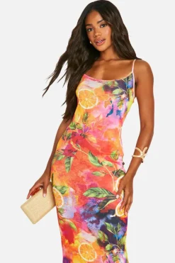 Cami Dresses*boohoo Fruit Print Textured Sheer Maxi Dress multi
