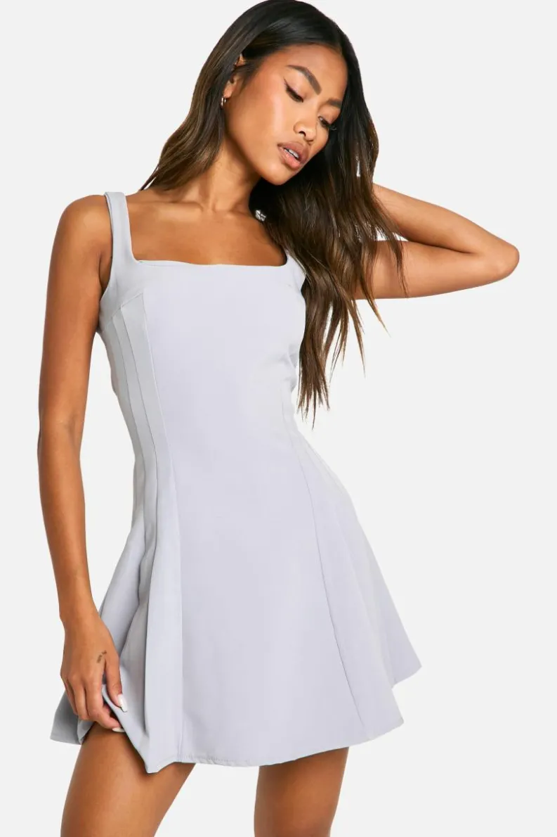 Skater Dresses*boohoo Full Skirt Tailored Mini Dress charcoal