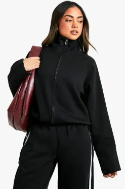 Sweatshirts|Hoodies & Sweatshirts*boohoo Funnel Neck Zip Through Oversized Boxy Sweat black