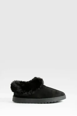 Cosy Boots*boohoo Fur Trim Cosy Mules black