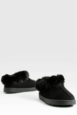 Cosy Boots*boohoo Fur Trim Cosy Mules black