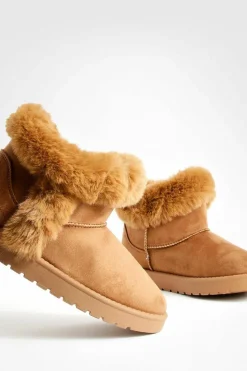 Cosy Boots*boohoo Fur Trim Mini Cosy Boots camel