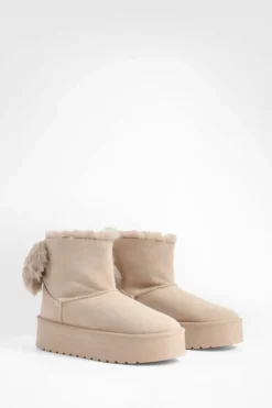 Cosy Boots*boohoo Fur Trim Platform Mini Cosy Boots khaki