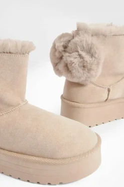 Cosy Boots*boohoo Fur Trim Platform Mini Cosy Boots khaki