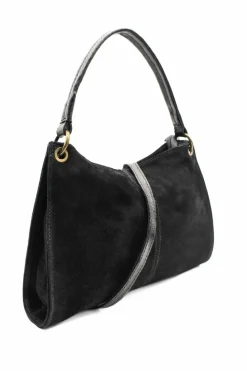 Shoulder Bags*Kitise Genuine Italian Suede Leather Stylish Small Shoulder Bag With Detachable Strap Black