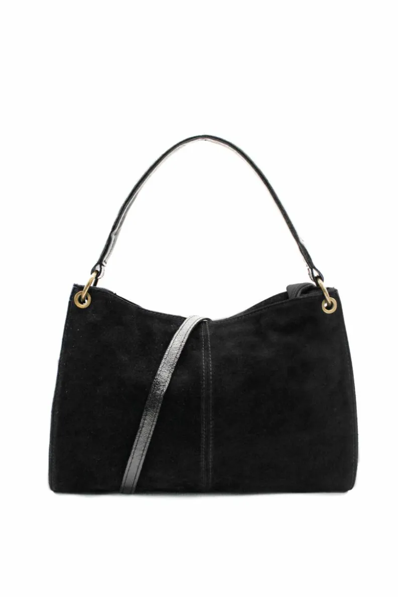 Shoulder Bags*Kitise Genuine Italian Suede Leather Stylish Small Shoulder Bag With Detachable Strap Black