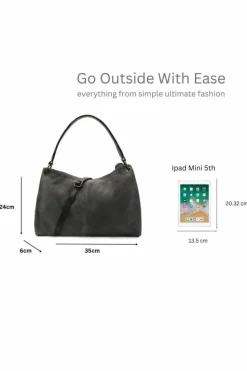 Shoulder Bags*Kitise Genuine Italian Suede Leather Stylish Small Shoulder Bag With Detachable Strap Black