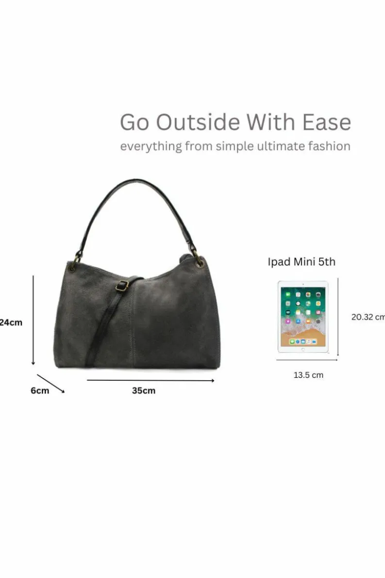 Shoulder Bags*Kitise Genuine Italian Suede Leather Stylish Small Shoulder Bag With Detachable Strap Black
