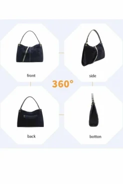 Shoulder Bags*Kitise Genuine Italian Suede Leather Stylish Small Shoulder Bag With Detachable Strap Black