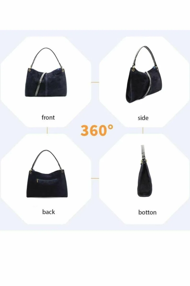 Shoulder Bags*Kitise Genuine Italian Suede Leather Stylish Small Shoulder Bag With Detachable Strap Black
